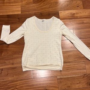 Three Dots cream, textured, scoop neck sweater, size small
